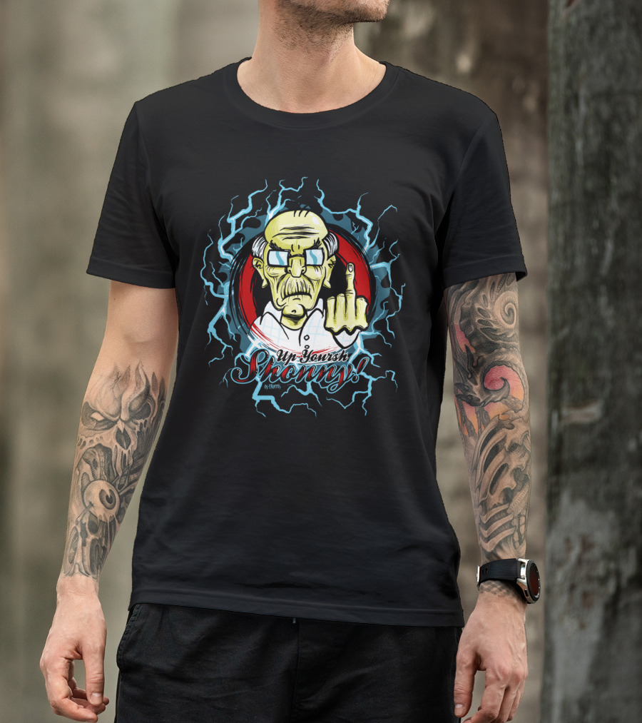 Up Yours Skinny Middle Finger Gesture Electric Background T-Shirt