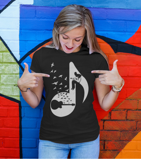 Musical Note With Guitar And Birds T-Shirt