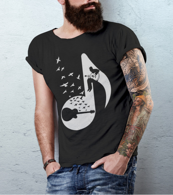 Musical Note With Guitar And Birds T-Shirt