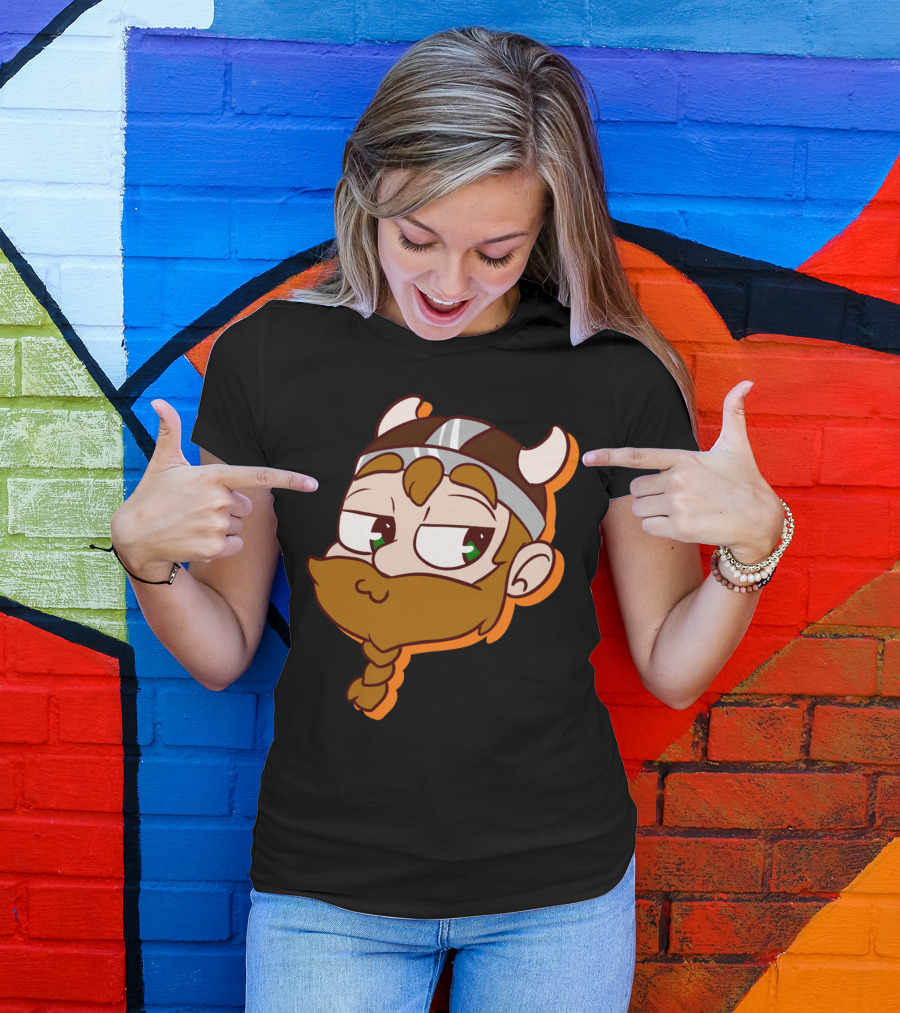 Flirtatious Viking Cartoon Character With Horned Helmet And Braided Beard T-Shirt