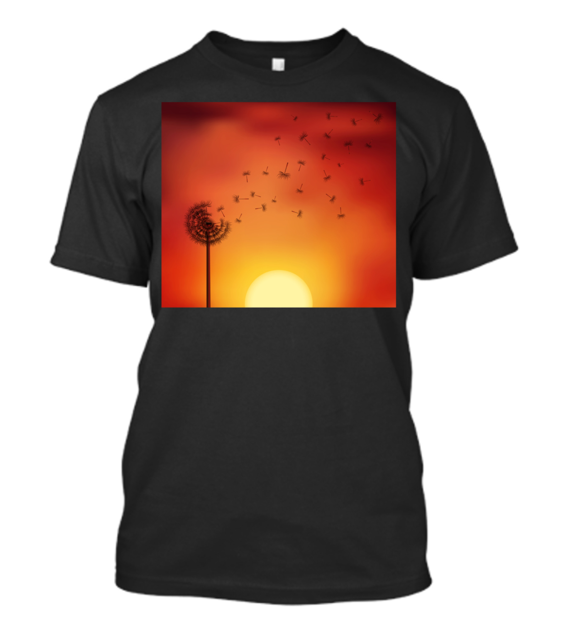 Sunset Seed Escape Dandelion Silhouette Against Orange Sky T-Shirt