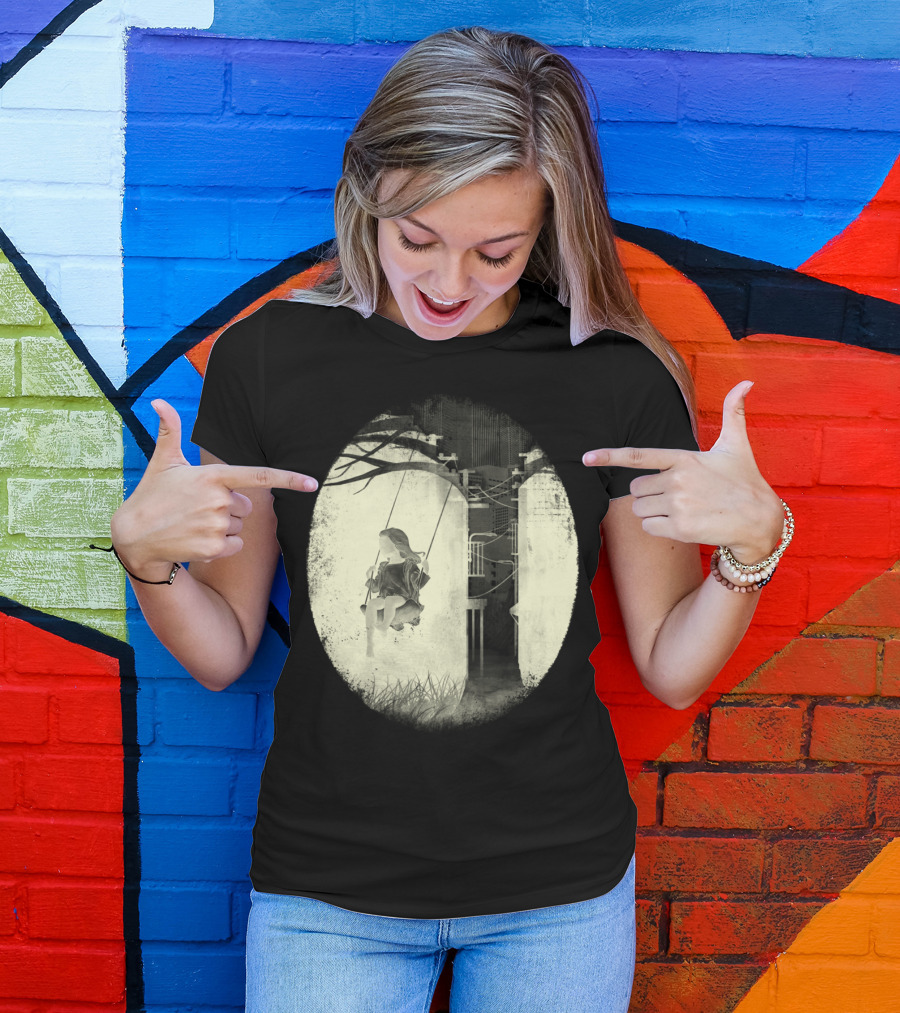 Lonely Swinging Girl In Industrial Landscape T-Shirt