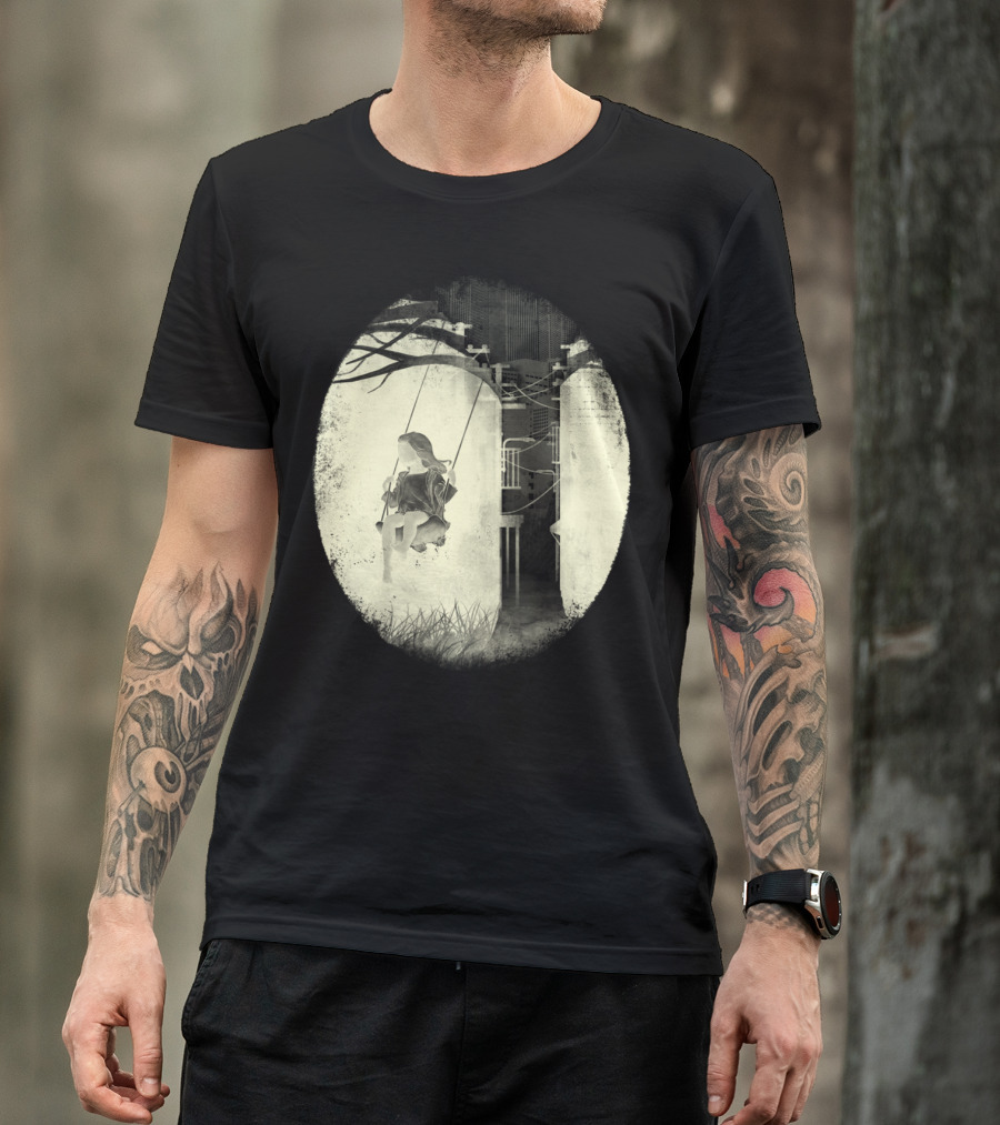Lonely Swinging Girl In Industrial Landscape T-Shirt