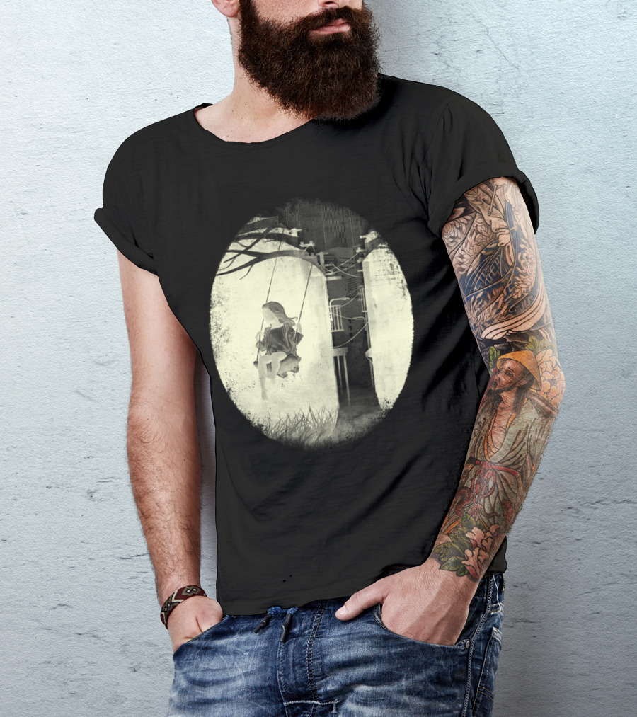 Lonely Swinging Girl In Industrial Landscape T-Shirt