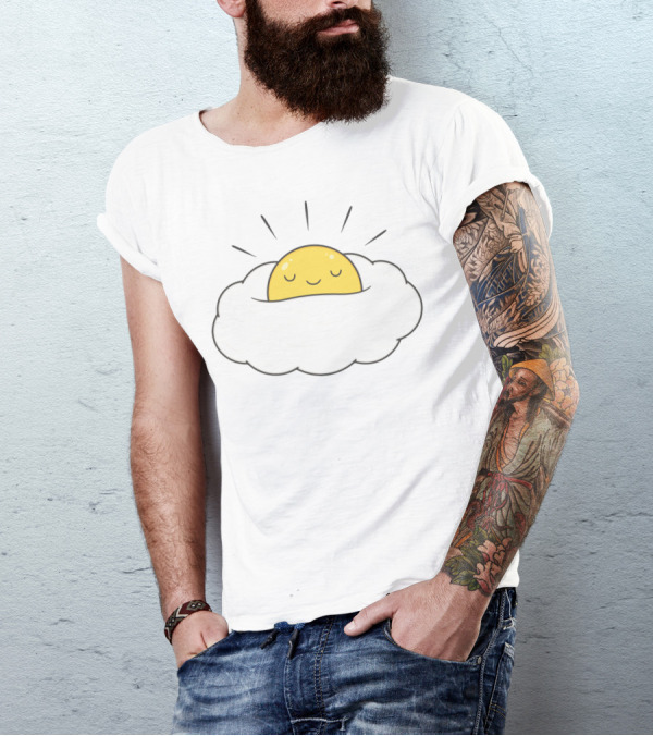 Egg Cloud Yolk Face Smiling On Fluffy White Background T-Shirt