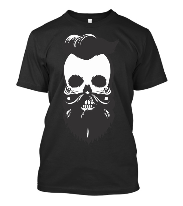 Bearded Mustache Skull With Hair T-Shirt