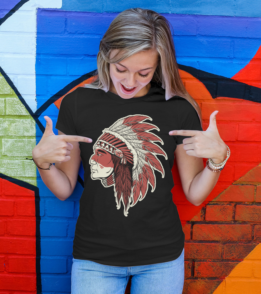 Native Indian Chief Feathered Headdress Profile T-Shirt