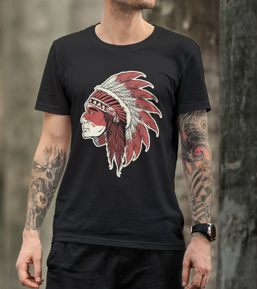 Native Indian Chief Feathered Headdress Profile T-Shirt