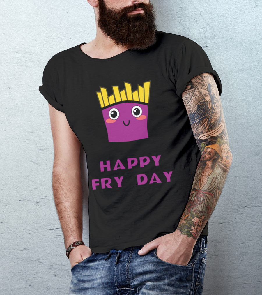HAPPY FRY DAY Cute French Fries Cartoon Character T-Shirt