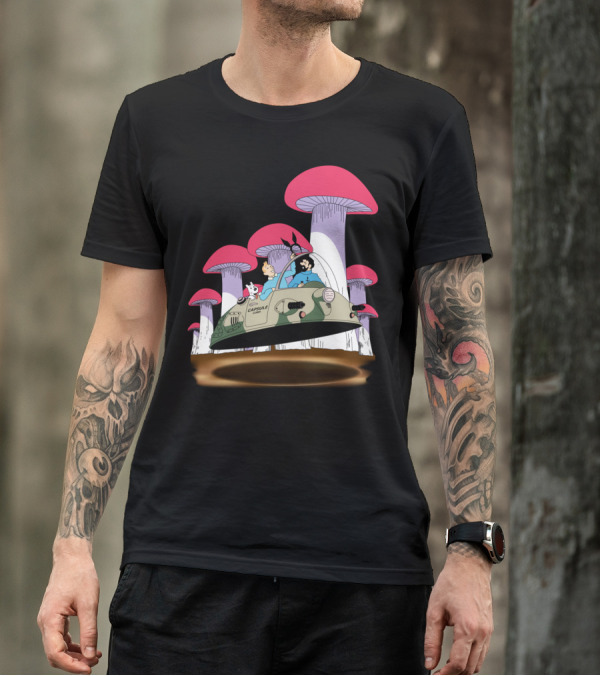 Tintin Joins Capsule Corp Adventure With Giant Pink Mushrooms And The Rabbit Mob T-Shirt