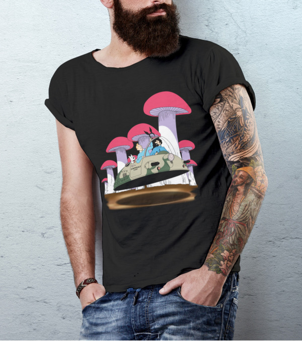 Tintin Joins Capsule Corp Adventure With Giant Pink Mushrooms And The Rabbit Mob T-Shirt