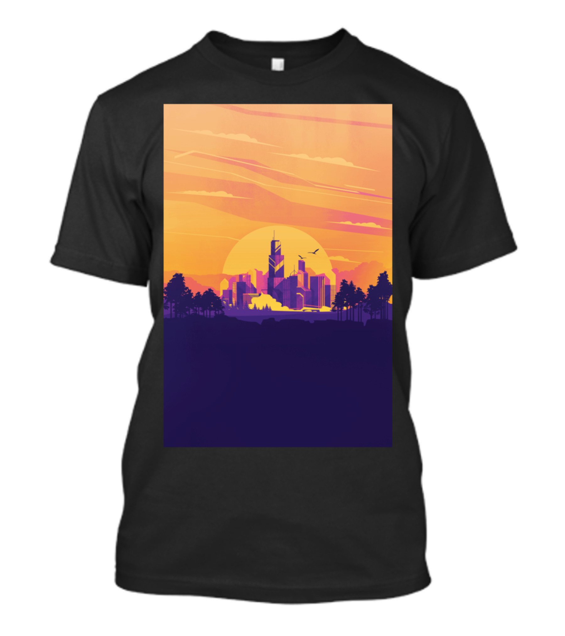Compound Sunset Cityscape With Trees And Silhouette Skyline T-Shirt