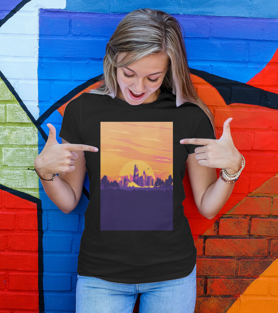 Compound Sunset Cityscape With Trees And Silhouette Skyline T-Shirt