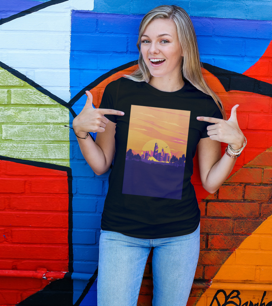 Compound Sunset Cityscape With Trees And Silhouette Skyline T-Shirt