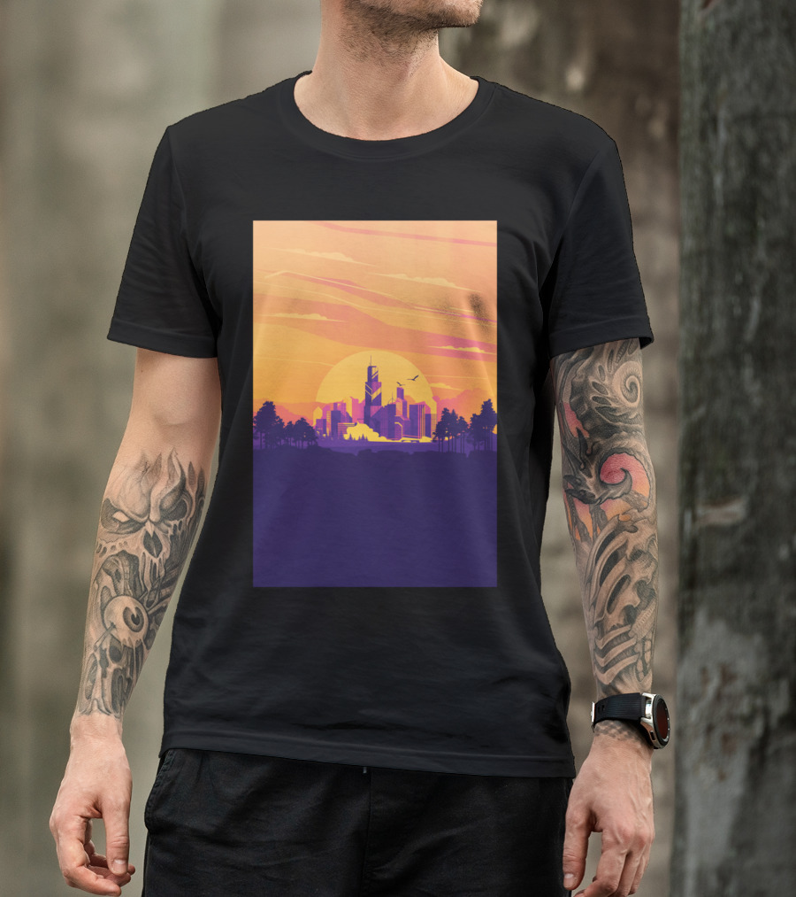Compound Sunset Cityscape With Trees And Silhouette Skyline T-Shirt