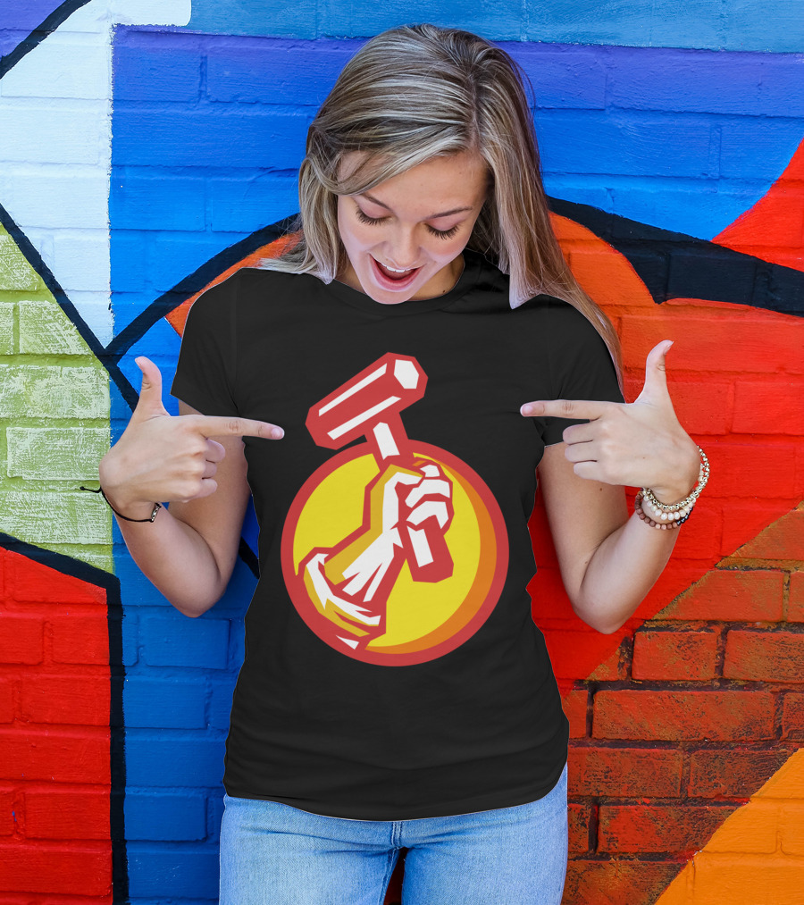 Union Worker Hammer Hand Yellow Circle T-Shirt