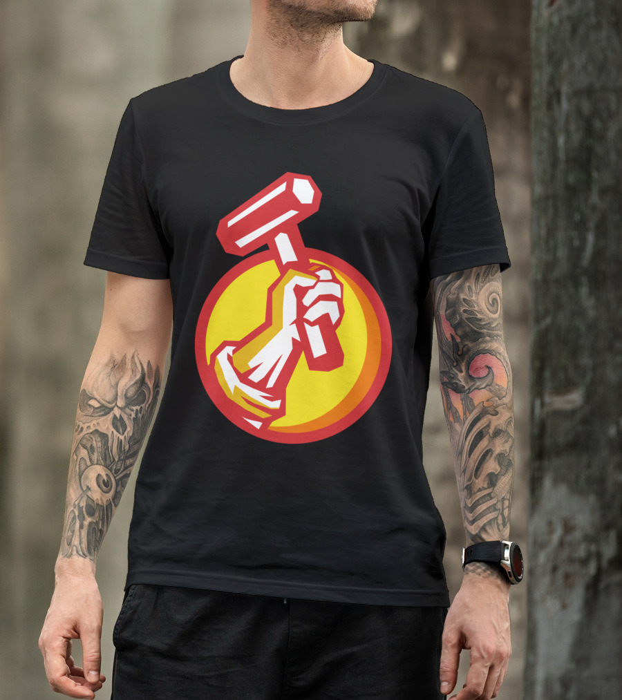 Union Worker Hammer Hand Yellow Circle T-Shirt