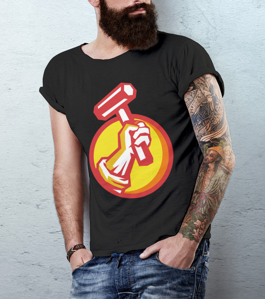 Union Worker Hammer Hand Yellow Circle T-Shirt