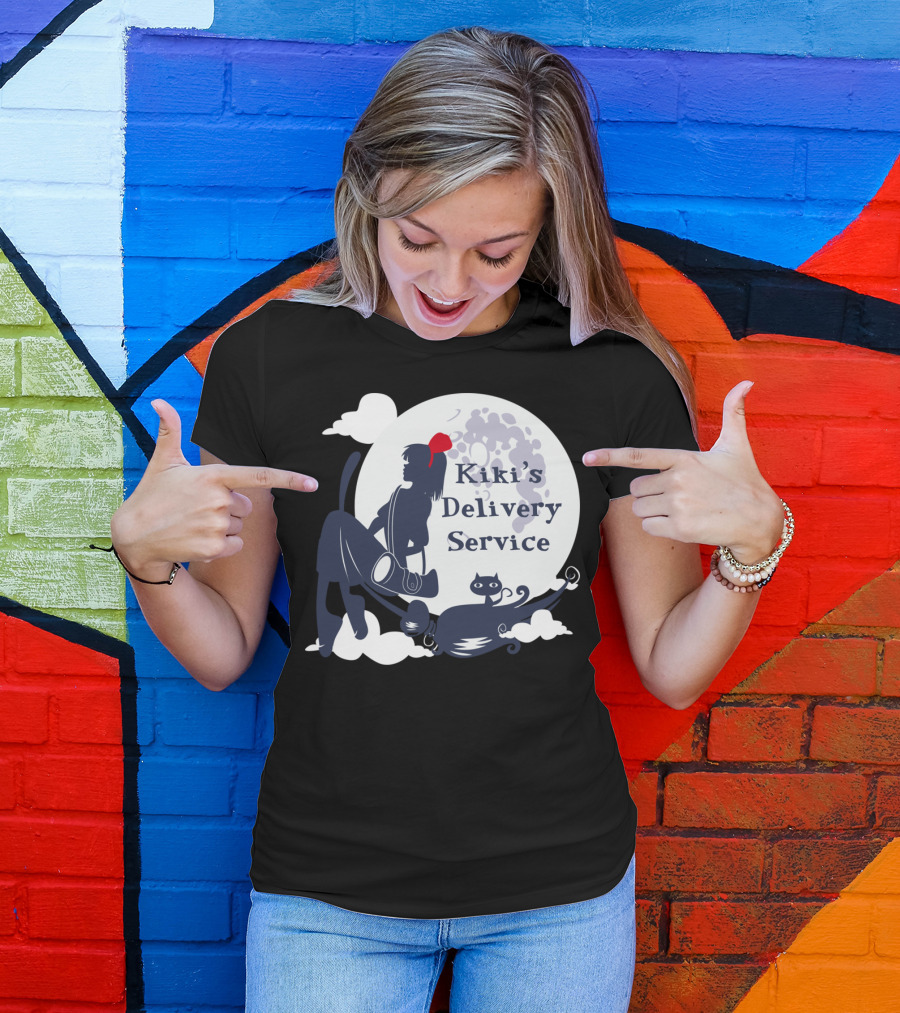 Kiki's Delivery Service Moonlit Adventure With Cat T-Shirt