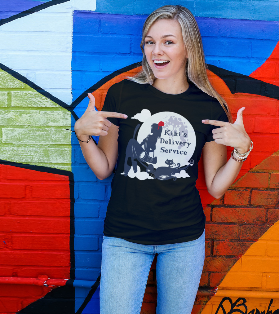 Kiki's Delivery Service Moonlit Adventure With Cat T-Shirt