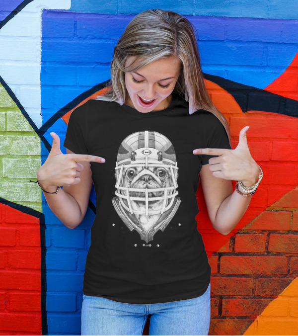American Pug Football Helmet Player T-Shirt
