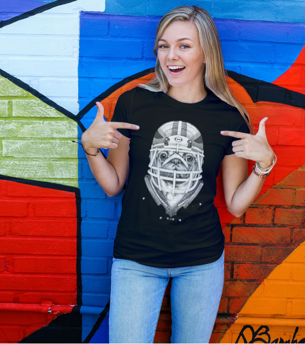 American Pug Football Helmet Player T-Shirt