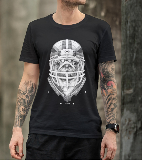 American Pug Football Helmet Player T-Shirt