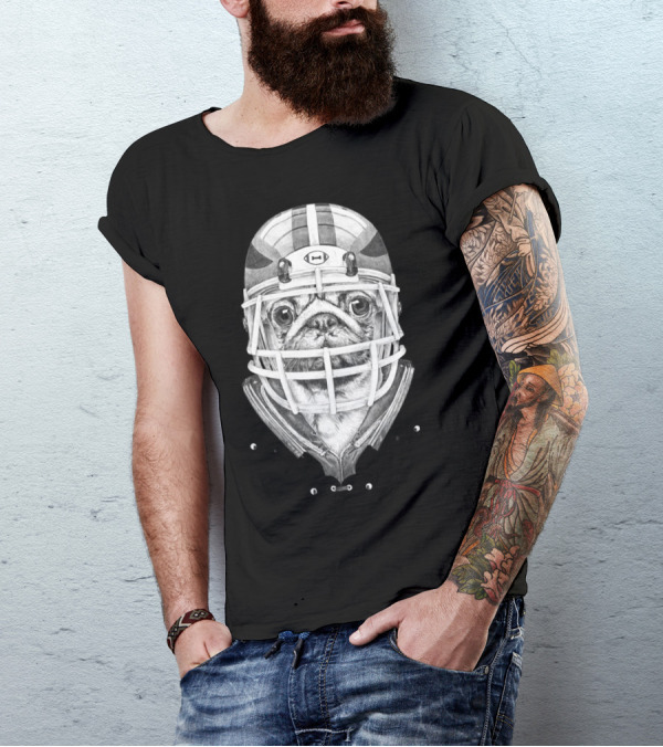 American Pug Football Helmet Player T-Shirt
