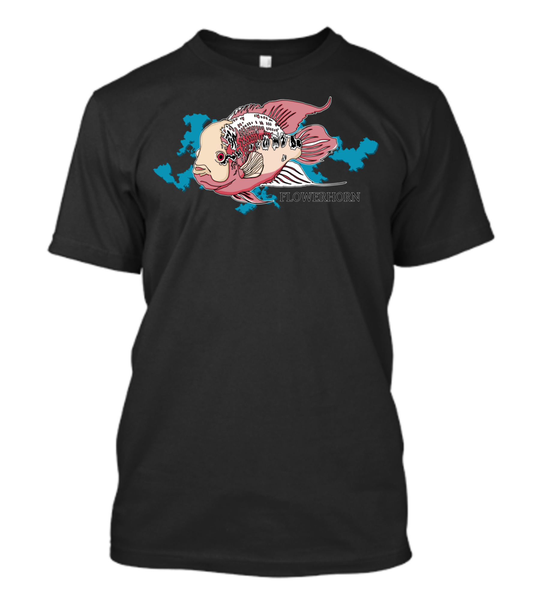 Flower Horn Cichlid Fish Illustration With Blue Water Splash T-Shirt