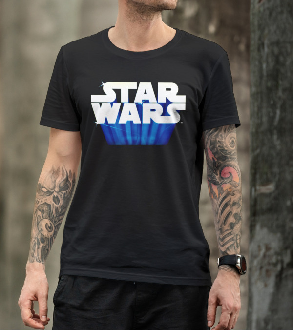 Star Wars Floating Logo Blue Glow T-Shirt