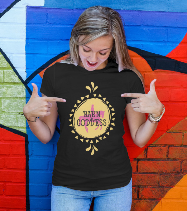 Barn Goddess Horse Rider With Sunburst Circle Motif T-Shirt