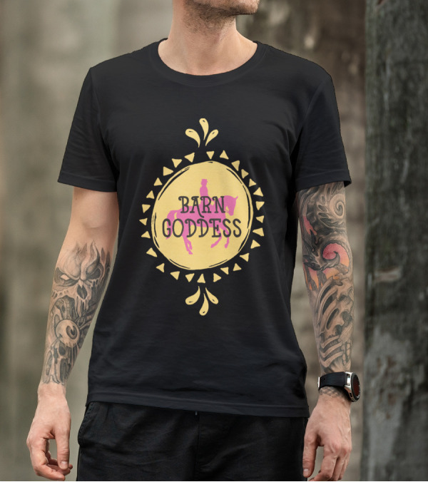 Barn Goddess Horse Rider With Sunburst Circle Motif T-Shirt