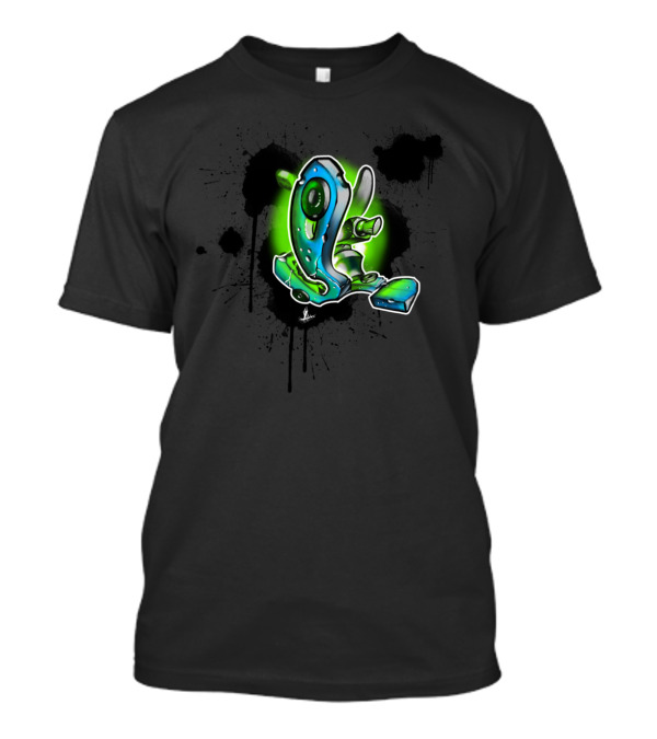 Blue Tattoo Machine Graffiti Splatter With Neon Green Glow T-Shirt