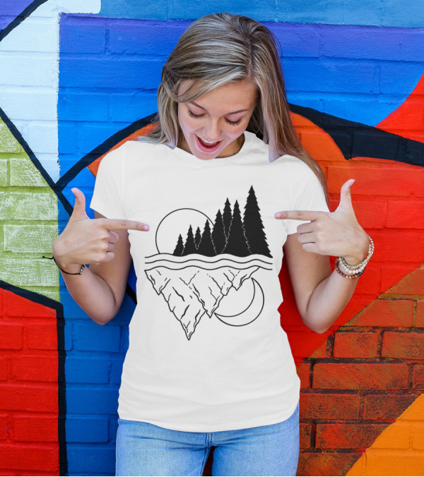 Nature Merged Floating Island With Trees And Celestial Elements T-Shirt