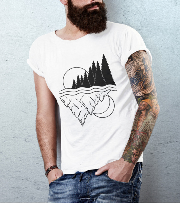 Nature Merged Floating Island With Trees And Celestial Elements T-Shirt