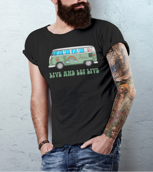 Live And Let Live Hippie Bus Peace Rainbow T-Shirt