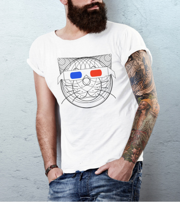 Geometric 3D Glasses Cat T-Shirt