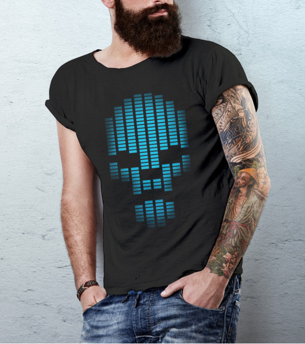 Equalizer Skull Icon Blue Light Bars T-Shirt