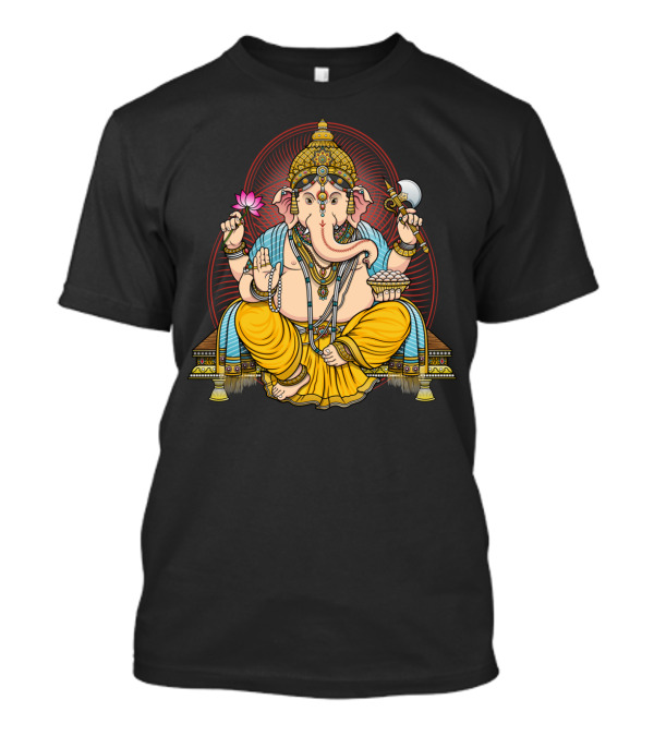 LORD GANESHA Traditional Hindu Deity Illustration With Lotus And Modak T-Shirt