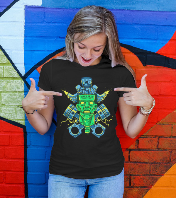 BLOCK HEAD Zombie Engine Pistons And Sparks T-Shirt