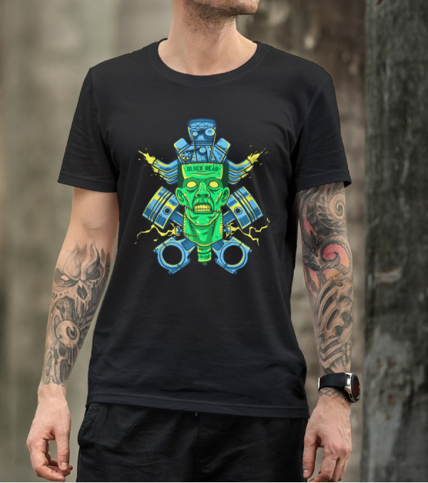 BLOCK HEAD Zombie Engine Pistons And Sparks T-Shirt