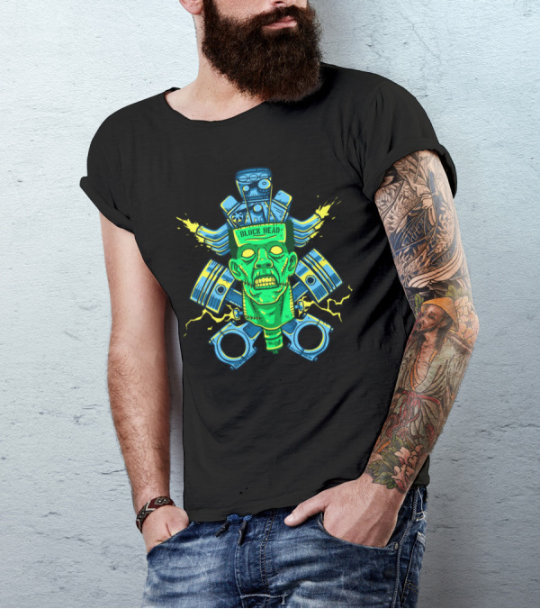 BLOCK HEAD Zombie Engine Pistons And Sparks T-Shirt