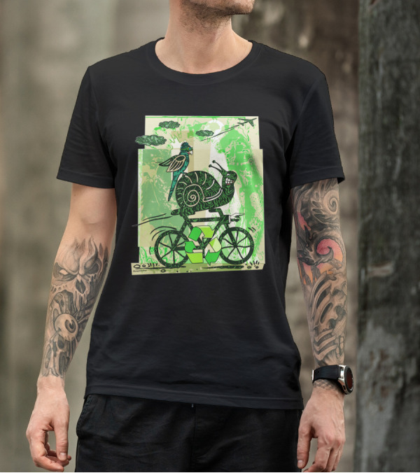 A Little Slow To Recycle Snail And Bird On Bicycle With Green Recycling Symbols T-Shirt