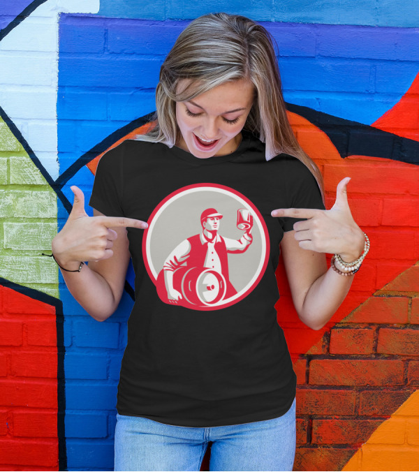 American Worker Beer Toast With Keg In Circle T-Shirt