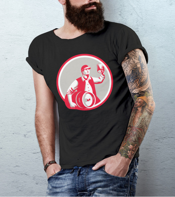 American Worker Beer Toast With Keg In Circle T-Shirt