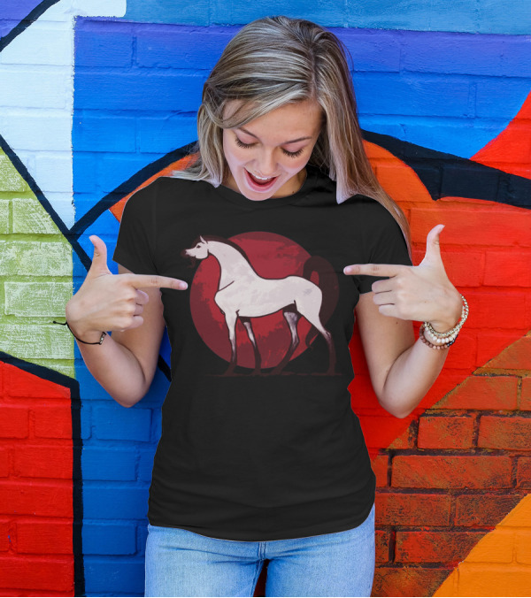 Equus Caballus White Horse On Red Circle Background T-Shirt
