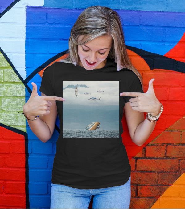 Lost Control Scenic Surrealism Floating Person Fish Car In Water T-Shirt