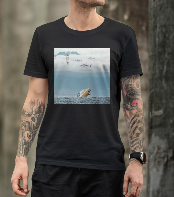 Lost Control Scenic Surrealism Floating Person Fish Car In Water T-Shirt