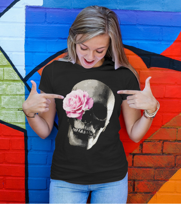 Flower Skull Rose Monochrome Aesthetic T-Shirt