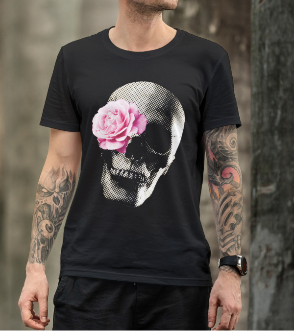 Flower Skull Rose Monochrome Aesthetic T-Shirt